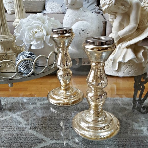 NEW! MERCURY Glass CANDLE HOLDERS SET/2 - Picture 3 of 3
